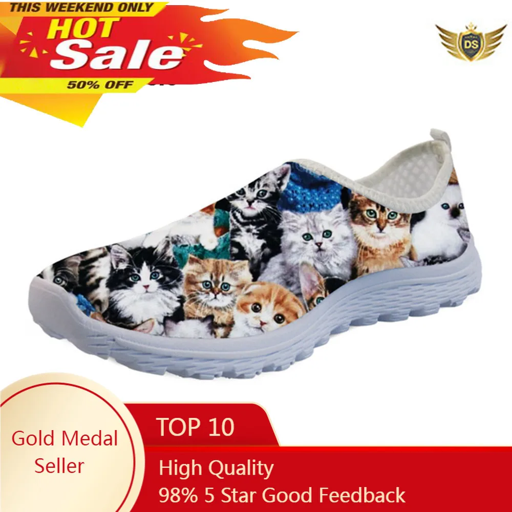 

3D Cute Cat Puzzle Pattern Summer Light Mesh Sneakers For Woman Spring Flats Girls Shoes Casual Women Loafers Mujer