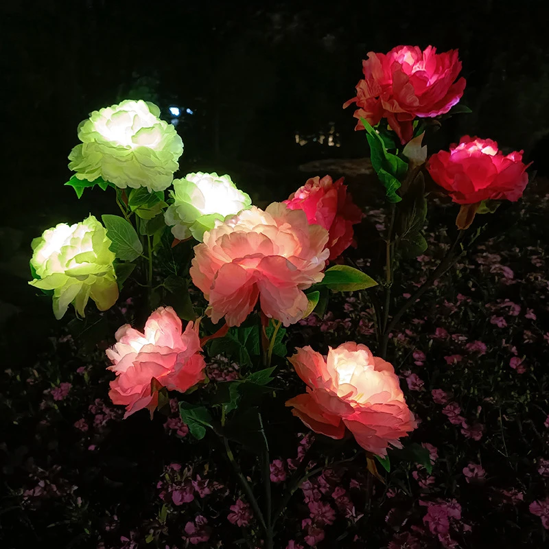 Outdoor LED Simulation Lantern Outdoor Courtyard Decorative Lawn Lamp Garden Floor Insert Lamp 3 Solar Peony Lantern 75cm