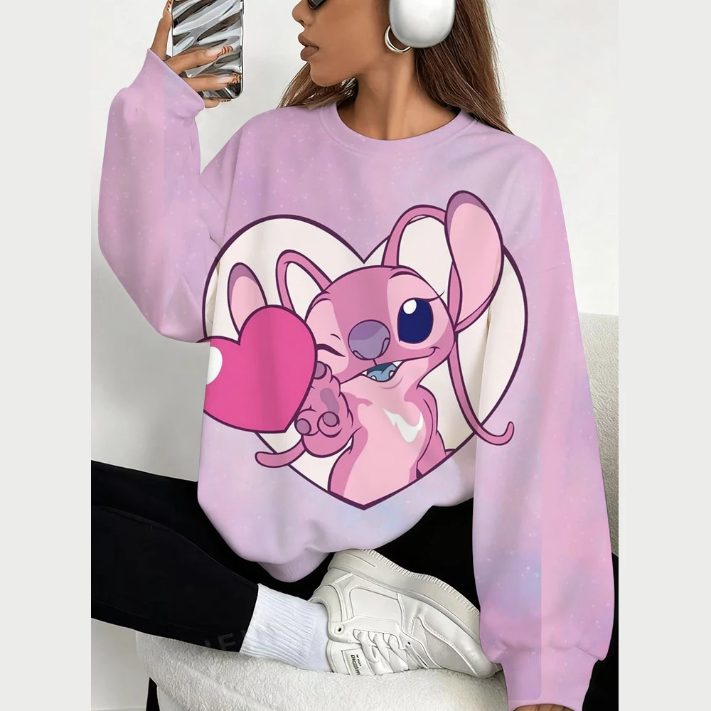 秋ディズニーシリーズスウェットステッチプリント女性ラグラン長袖パーカー Y2k プルオーバー原宿トップス女性服