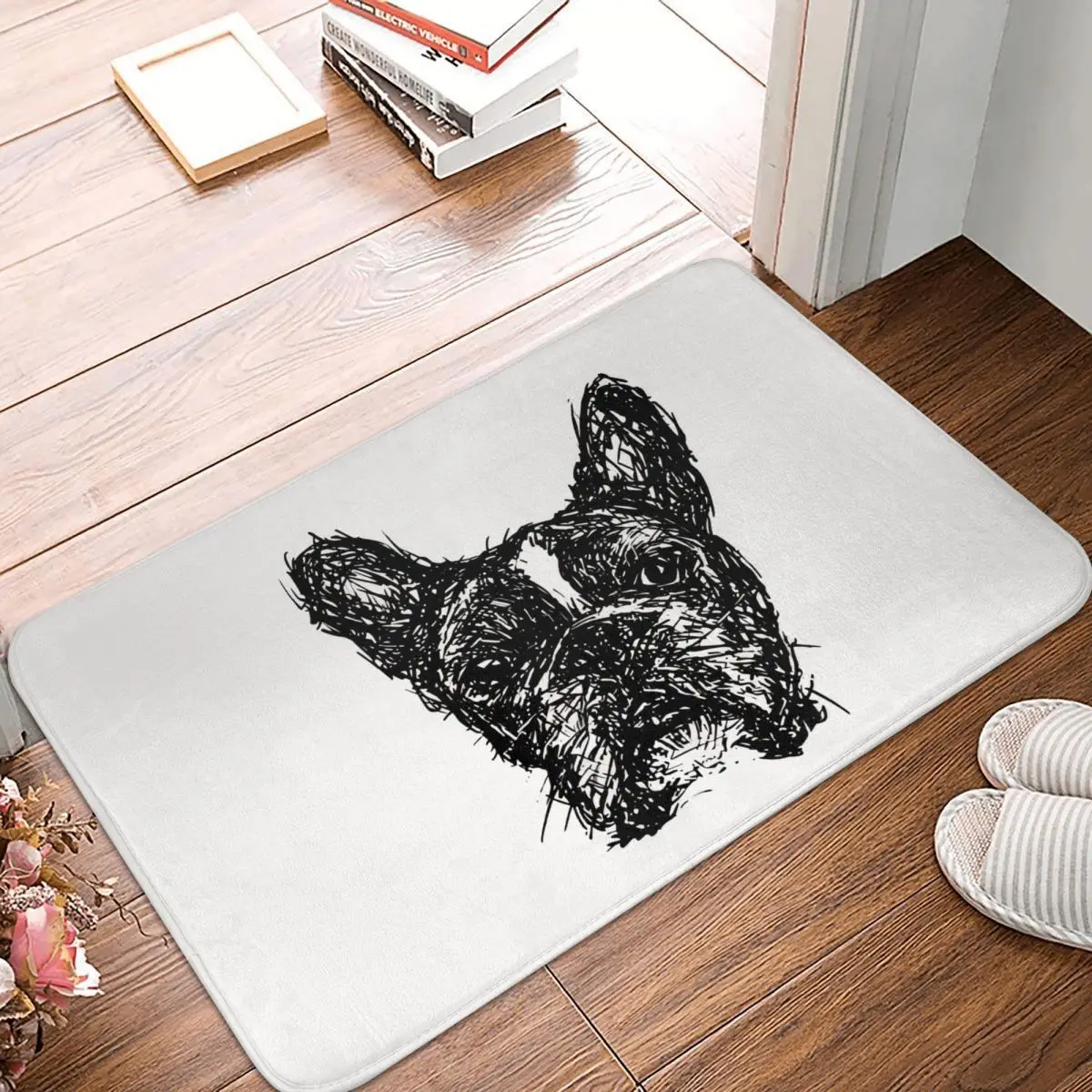 Bulldog Head Sketch Dog Doge Non-slip Doormat Carpet Living Room Kitchen Mat Outdoor Flannel Decorative