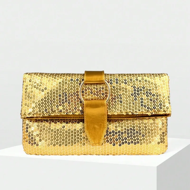 

New Golden Evening Bag Fashion Sequins Envelope Clutch Bag Lightweight Magnetic Closure Women's Party Wedding Formal Dress Bag