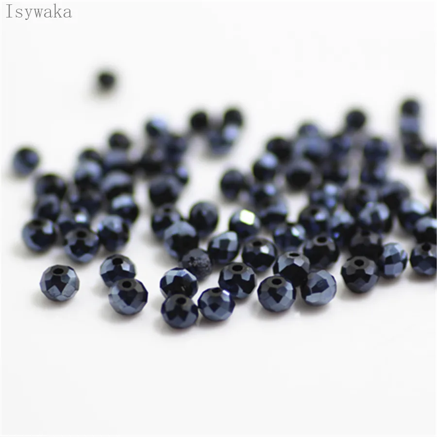 Isywaka Ink Blue Colors 3x4mm 125pcs Rondelle Austria faceted Crystal Glass Beads Loose Spacer Round Beads Jewelry Making