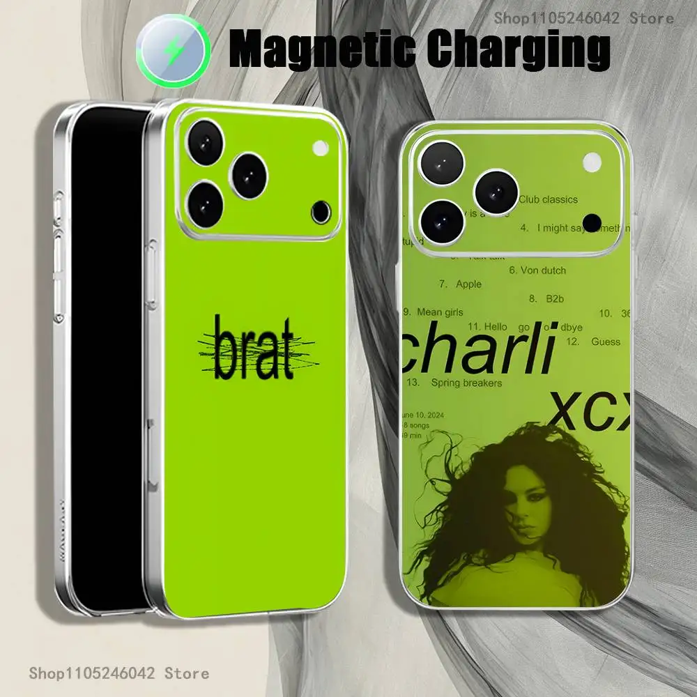 

C-Charlis XCX Brat Magnetic Wireless Charging Transparent White Phone Case For iPhone 17,16,15,14,13,12,11,Pro,Max,Plus