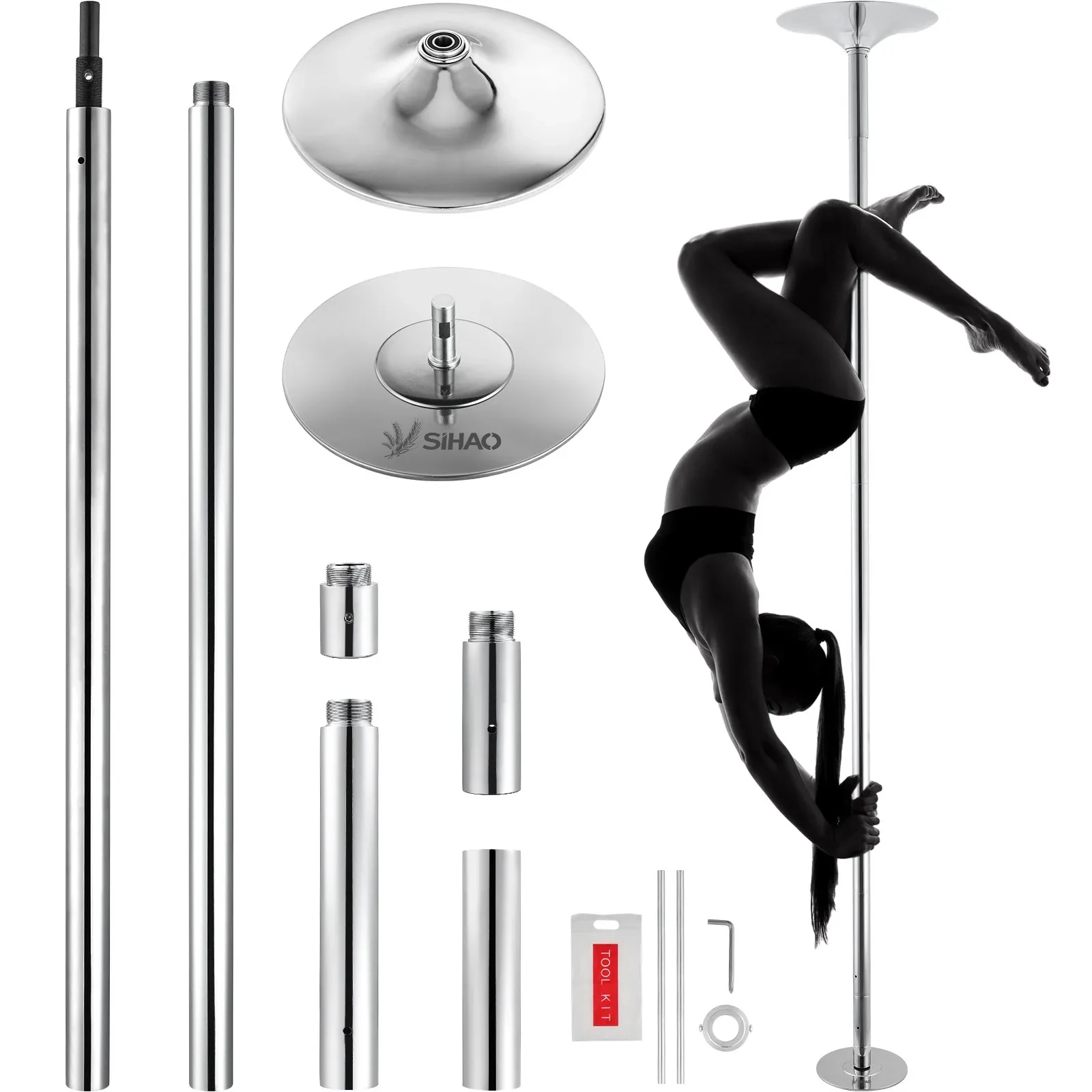 SIHAO Portable Height-Adjustable Dance Pole, Stainless Steel, Dual-Mode (Spinning/Static), Stable Construction, Perfect for Home Workouts, Gym Training, and Stage Performances