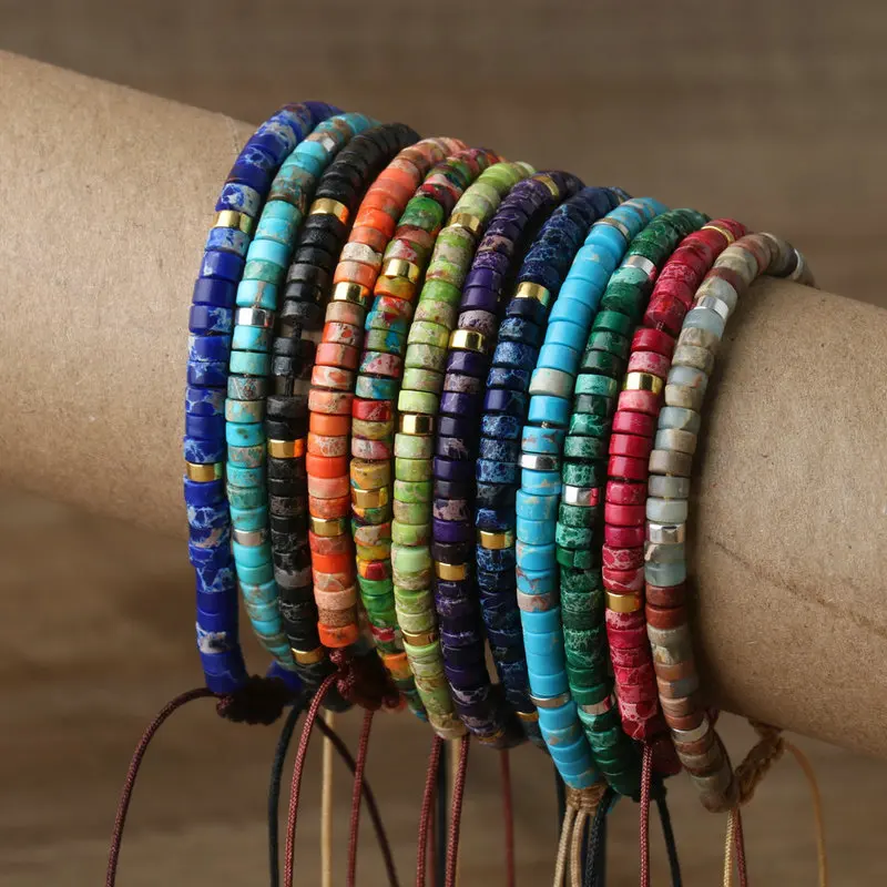 1PC Natural Blue Emperor Stone Beads Woven Bracelet Polished Block Shape Adjustable Rope Lady's Gift Bracelet Beaded Bracelet - view 4