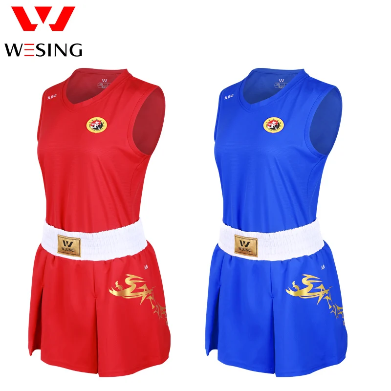 Wesing Wushu Sanda Suit Dragon Print Sanda Uniform White Belt A-type Wushu Profeesionl Competition Suit