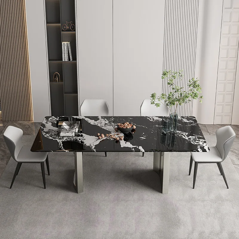 

Natural marble dining table Italian high-end luxury stone light luxury high-end microcrystalline stone household rectangle
