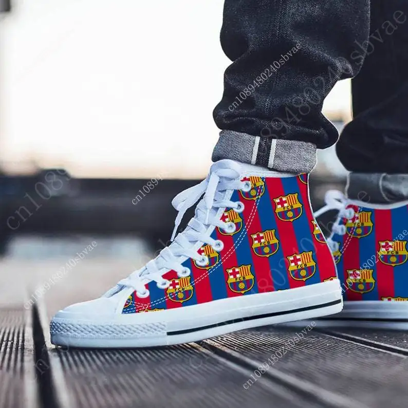 

FC Barcelona High Top Shoes Mens Womens Teenager Sneakers Canvas High Quality Outdoor Daily Sneaker Custom Made Couple Shoe