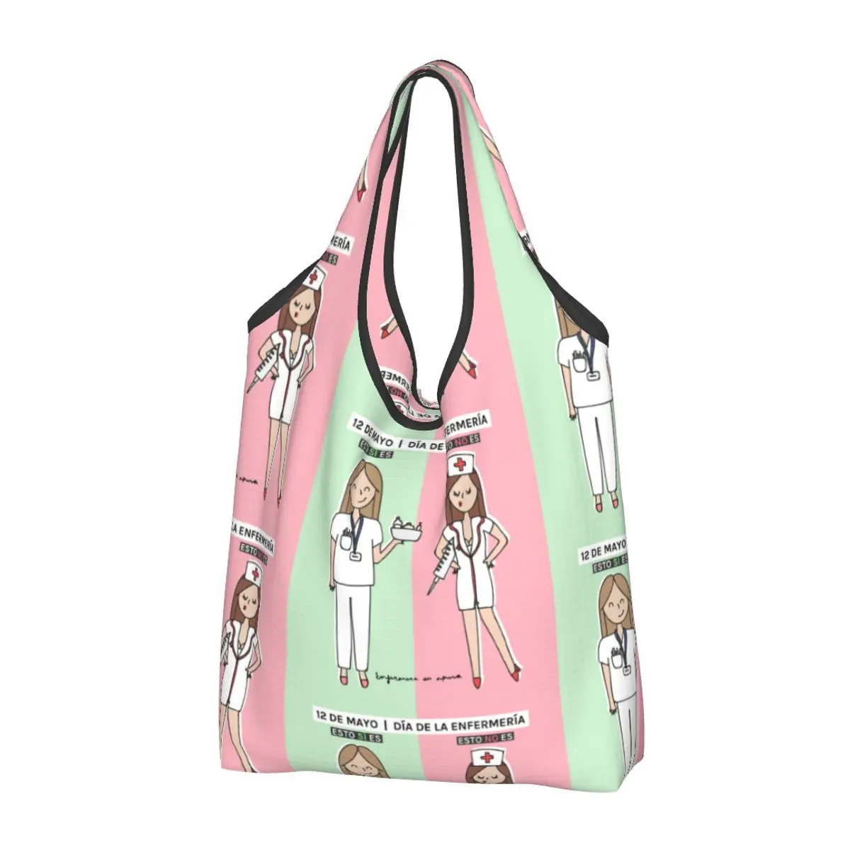 Fashion Printed Enfermera En Apuros Cartoon Doctor Nurse Tote Shopping Bags Portable Shopper Shoulder Handbag