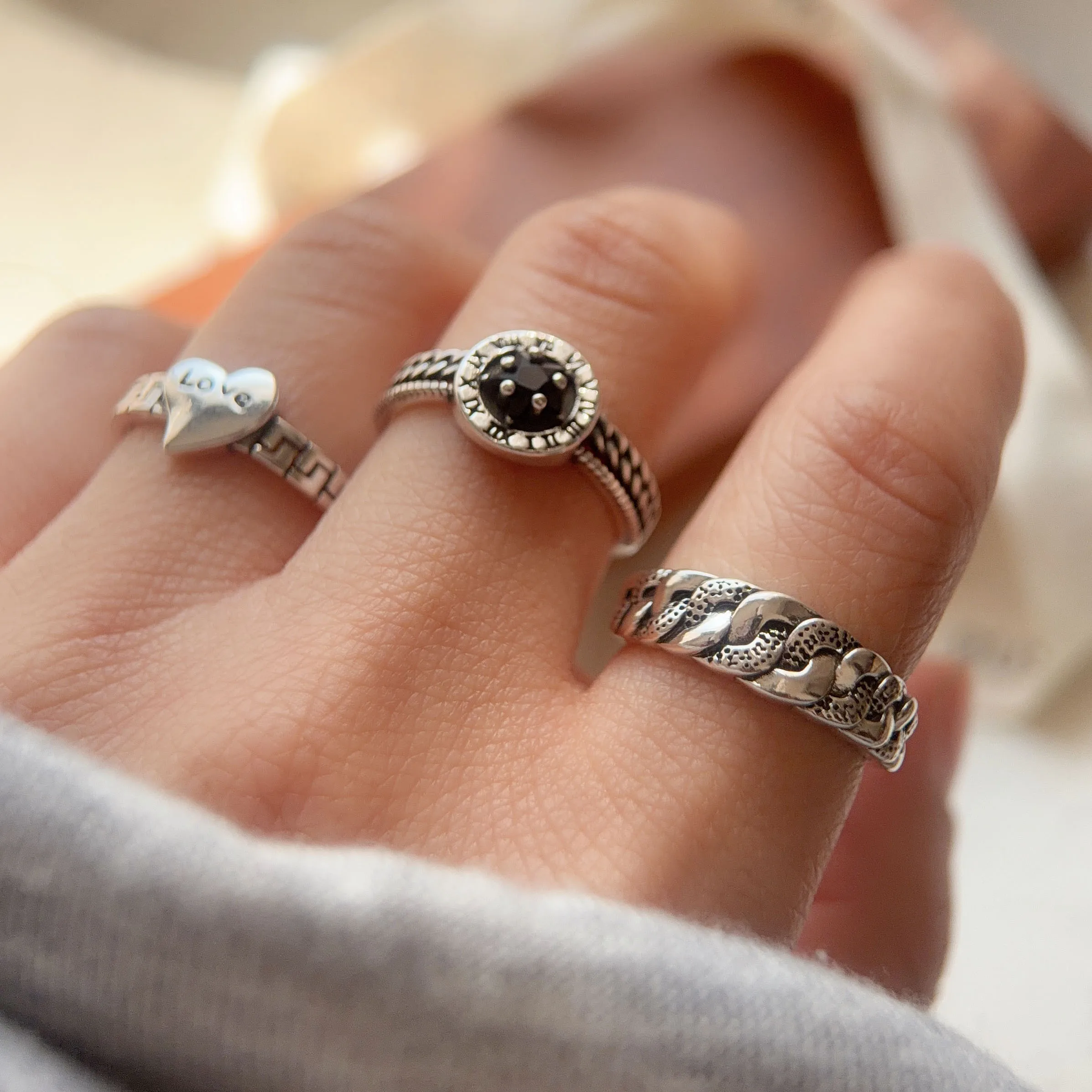 925 Sterling Silver Rings for Women Couple Minimalist Handmade Retro Heart Ring Fine Jewelry Gift Prevent Allergy