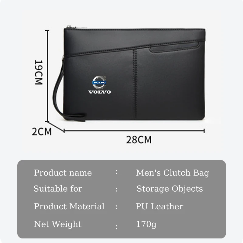 Car Logo Clutch Bag Leather Men Phone Money Credit Card Organizer For Volvo AWD C30 C70 S60 S80 S90 T6 V40 V50 V60 V70 V90 XC40