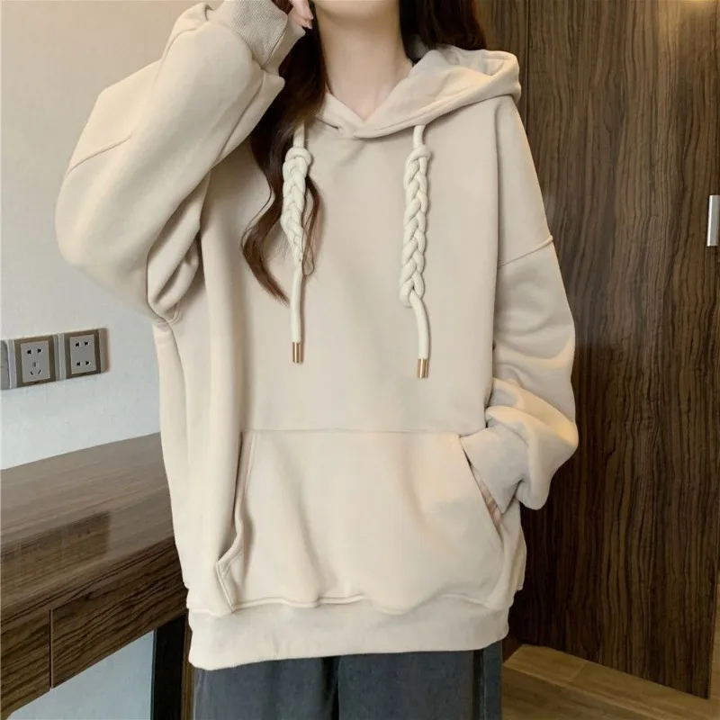 QWEEK Korean Style Hooded Sweatshirts Christmas Red Women\'s Hoodie Oversize Long Sleeve Pullovers Autumn Winter Warm Fashion New