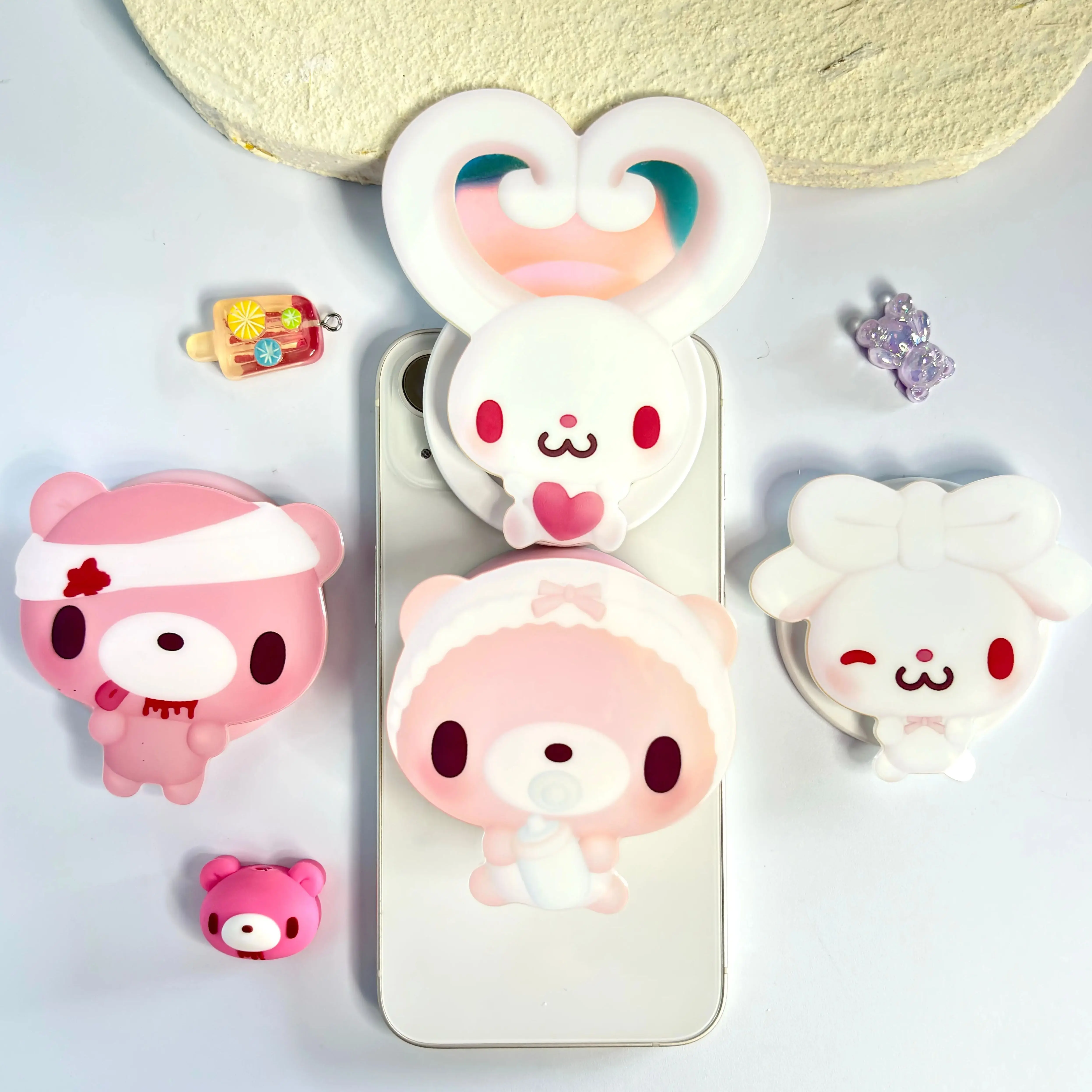 

Cute Cartoon Bear&Bunny Kawaii Phone Grip Stand,Soft Silicone Design,Universal for Mobile Phones,Trendy Accessory