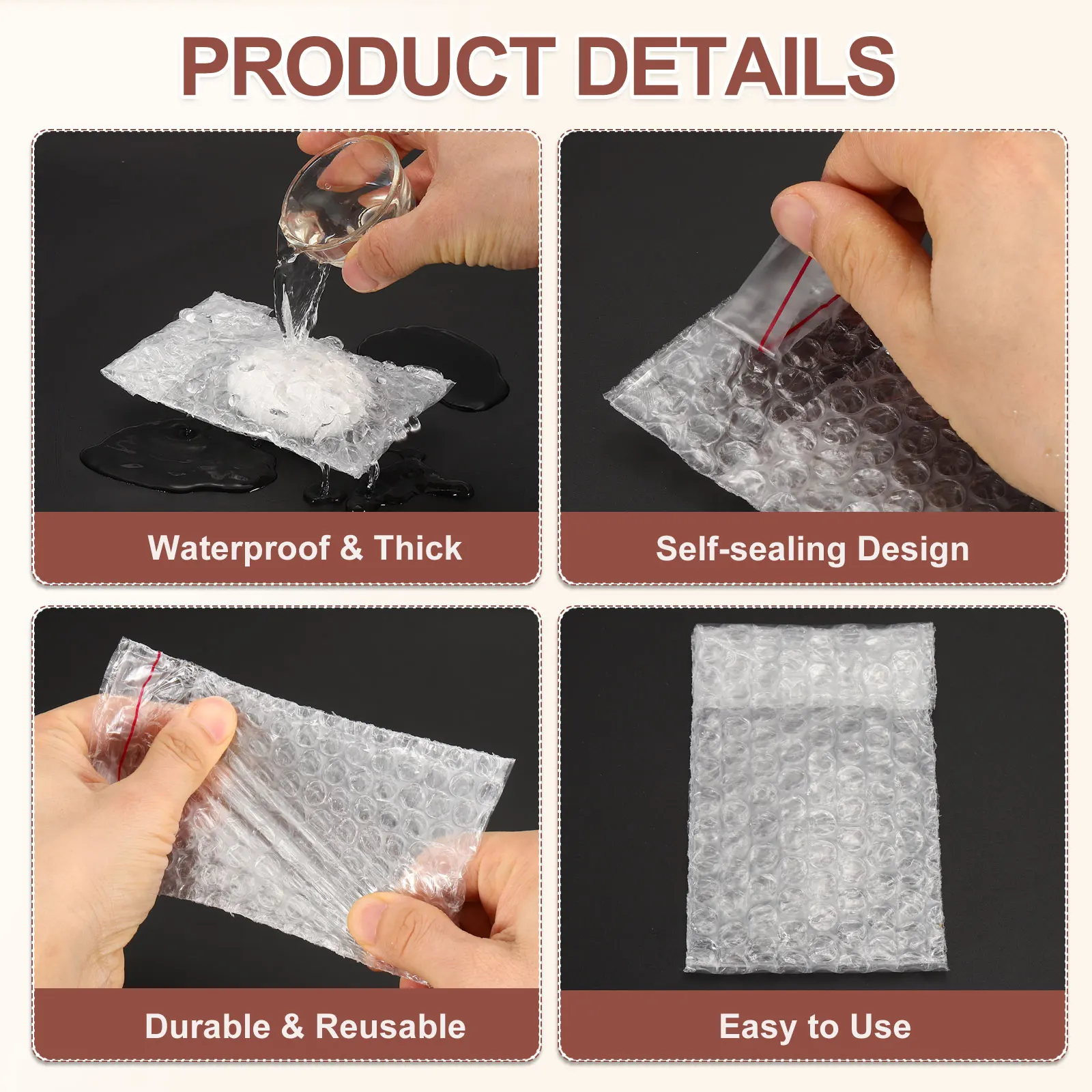 200Pcs Clear Self Sealing Bubble Bags Lightweight Economic Bubble Wrapping Pouches Double Walled Pouch Cushioning for Packaging