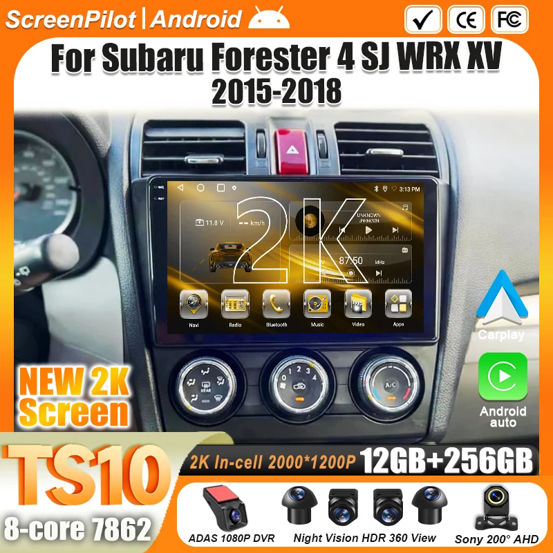 Android 16 For Subaru Forester 4 SJ WRX XV 2015-2018 Car Radio 2 din Multimedia Video Player Carplay Touch Screen Wifi 4G 8 Core