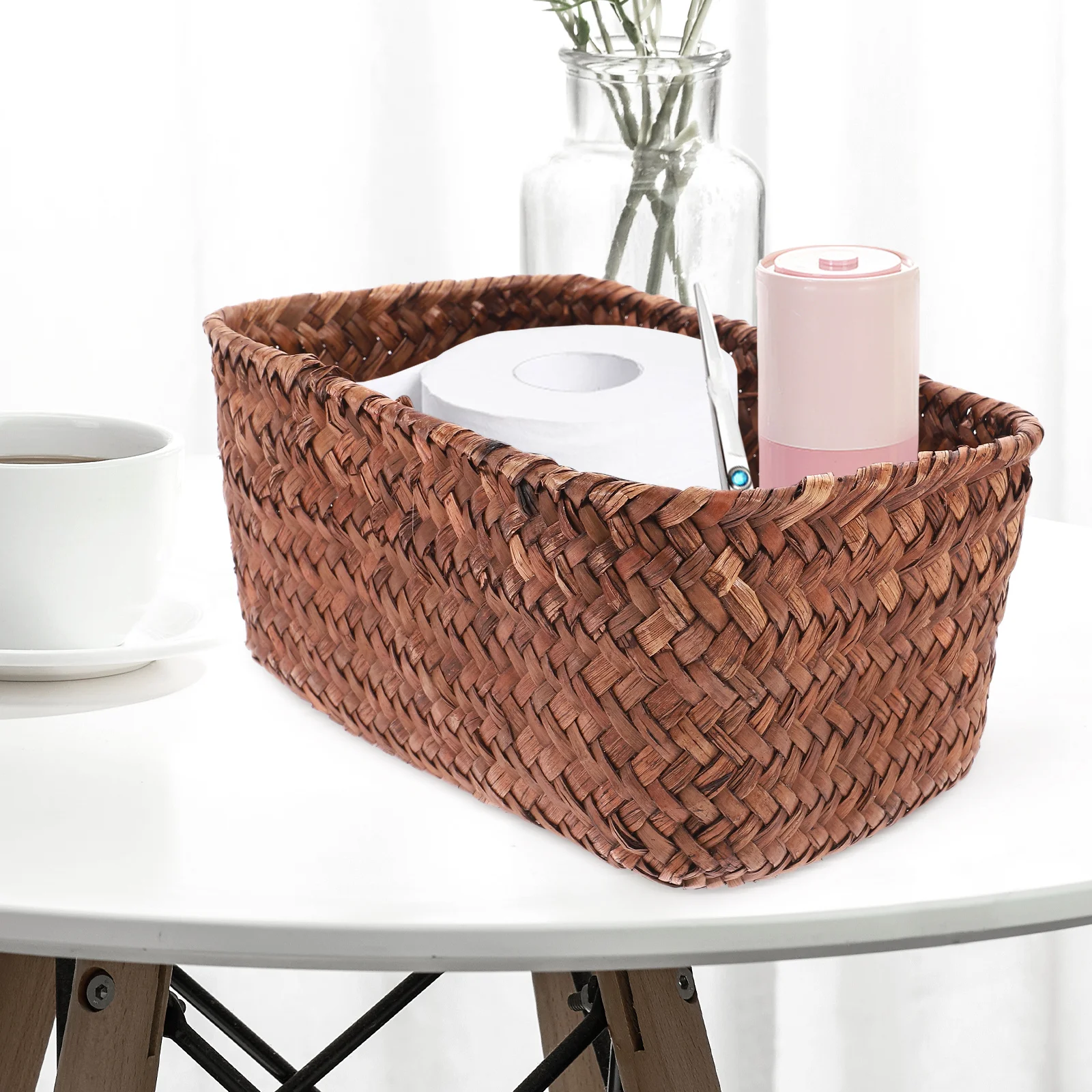 

1pc Sturdy Desktop Storage Baskets Woven Organizer for Home Office Keys Wallets Portable Compact Container