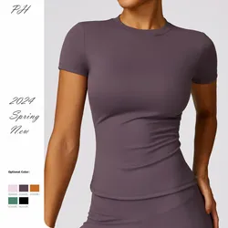 2024 Women Yoga Tops Quick Dry Sport Top Fitness Women Top Purple Solid Short Sleeve Outdoors Fitness Running Tops Gym T Shirt