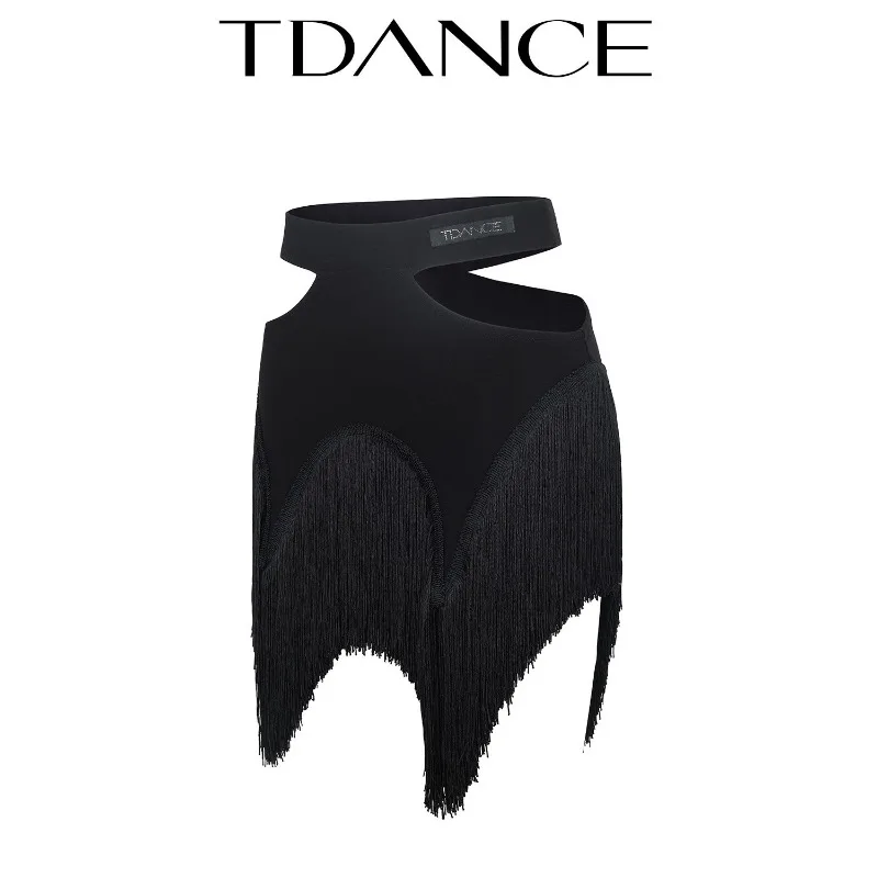Customized TDANCE Latin Practice Dress [Waist Hollow Tassel Half Skirt] Short Female Classroom Training Performance GL-303