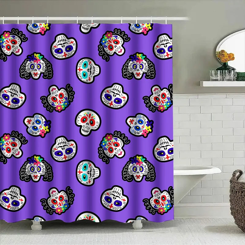 

Tuniu Day of the Dead Shower Curtain Skull Floral Pattern Mexican Gothic Decor Bathroom Accessories