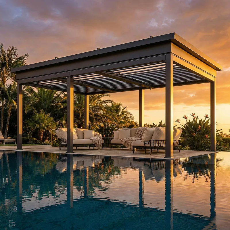 Motorized Aluminum Pergola Gazebo with Automatic Rain Sensors, All Weather Courtyard Pavilion Outdoor Gatherings