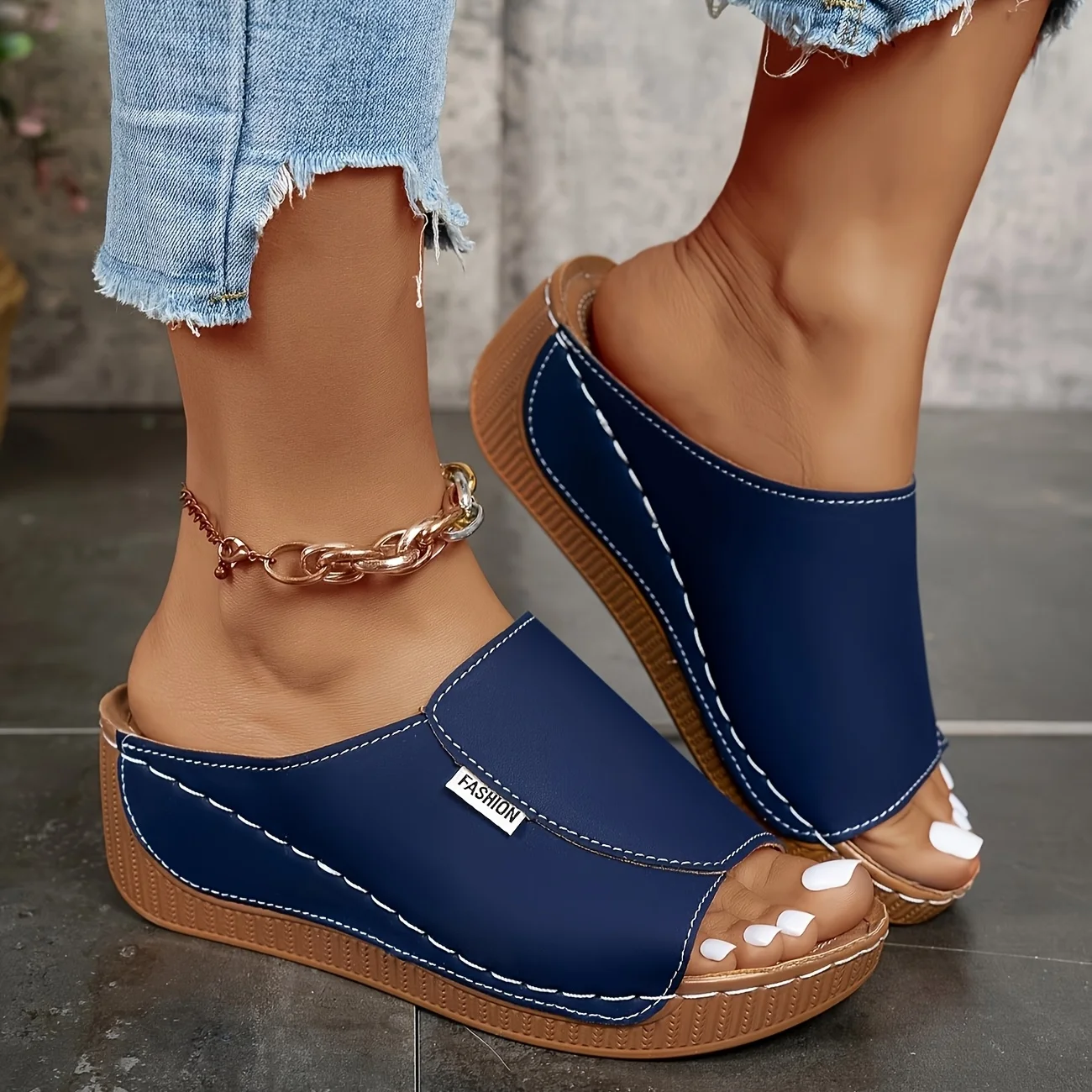 Sandalias de cuña para mujer, sandalias de plataforma con punta abierta, zapatos de playa de verano con suela gruesa cosida, sandalias informales cómodas antideslizantes, calzado vintage para caminar al aire libre para uso diario en vacaciones