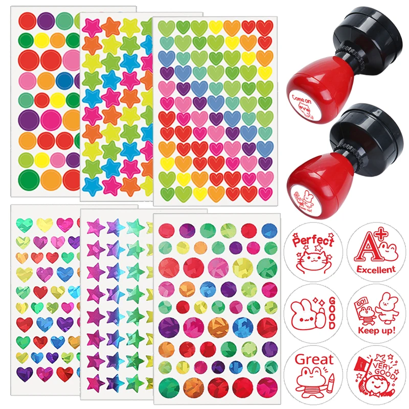 Children Stickers Reward Seal Handmade DIY Toys for Kids Rewards Teacher Office Supplies Scrapbook Seal Stars Dots Heart TMZ