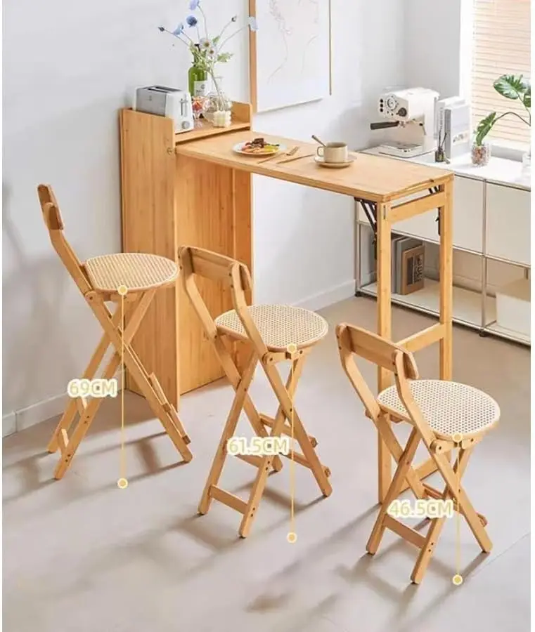 Counter Chair, Chair, Rattan, Wooden, Foldable, No Installation Required, Portable, Lightweight, With Footrest, Backrest,