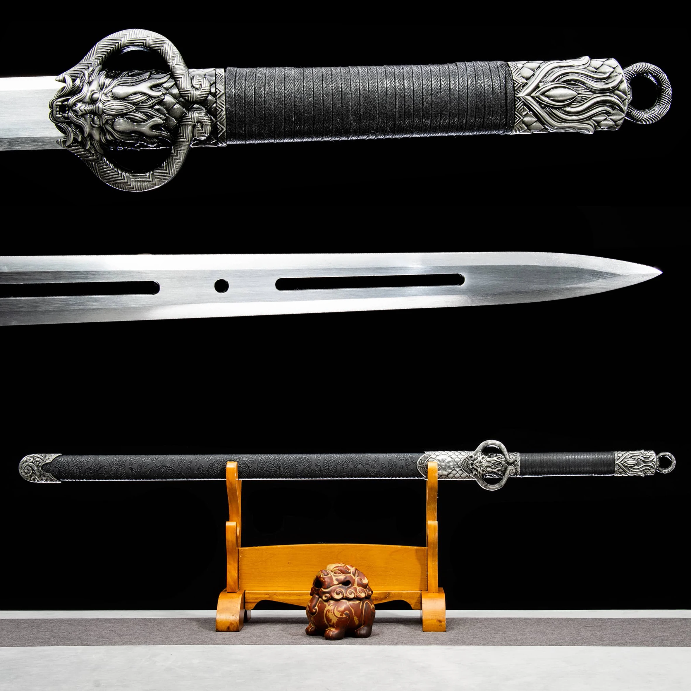 

Medieval katana Legend, Silver Dragon Hero Sword, full tang Battle preparation, Ninja training, fighting, Sharp weapon, Viking