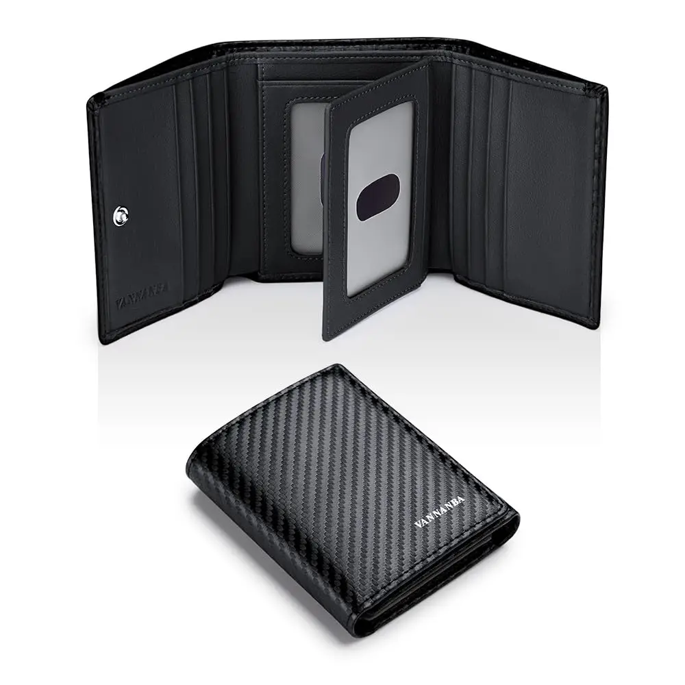 

Free Shipping2023 New Mens Trifold Leather Wallet with Folded ID Windows,12 Card Slots & 2 Note pockets(carbon black)
