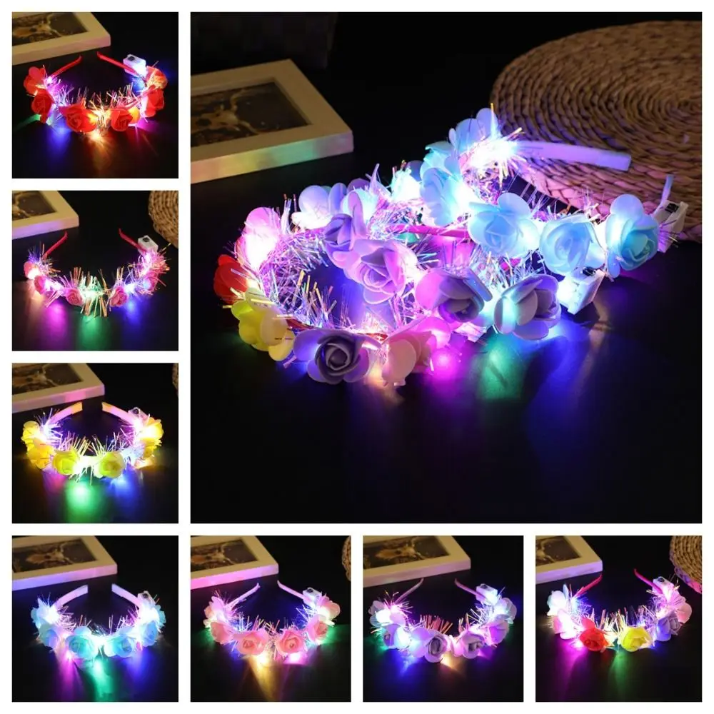 Floral Headpiece Light Flower Headband Garland Headwear Luminous Flower Wreath Hairband Light Up Flower Crown Birthday Party