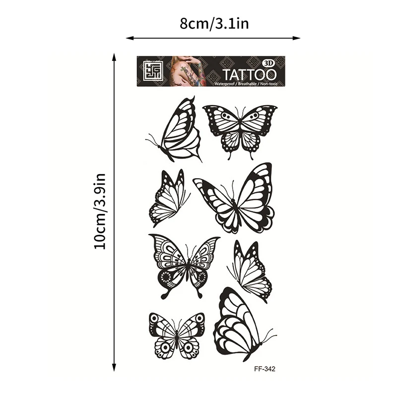 1 Sheet Black Flower Butterfly Temporary Tattoos For Women Men Wild Plant Fake Tattoo Sticker Adults Face Hands Body Art Tattoo