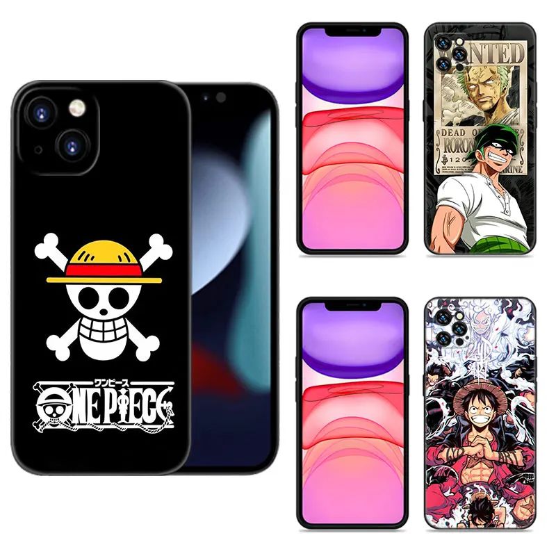 Cartoon One-Pieces Luffys Black Silicone Phone Case For Apple iPhone 12 13 Mini 11 14 15 Pro Max 7 8 Plus X XR XS SE 2020 2022