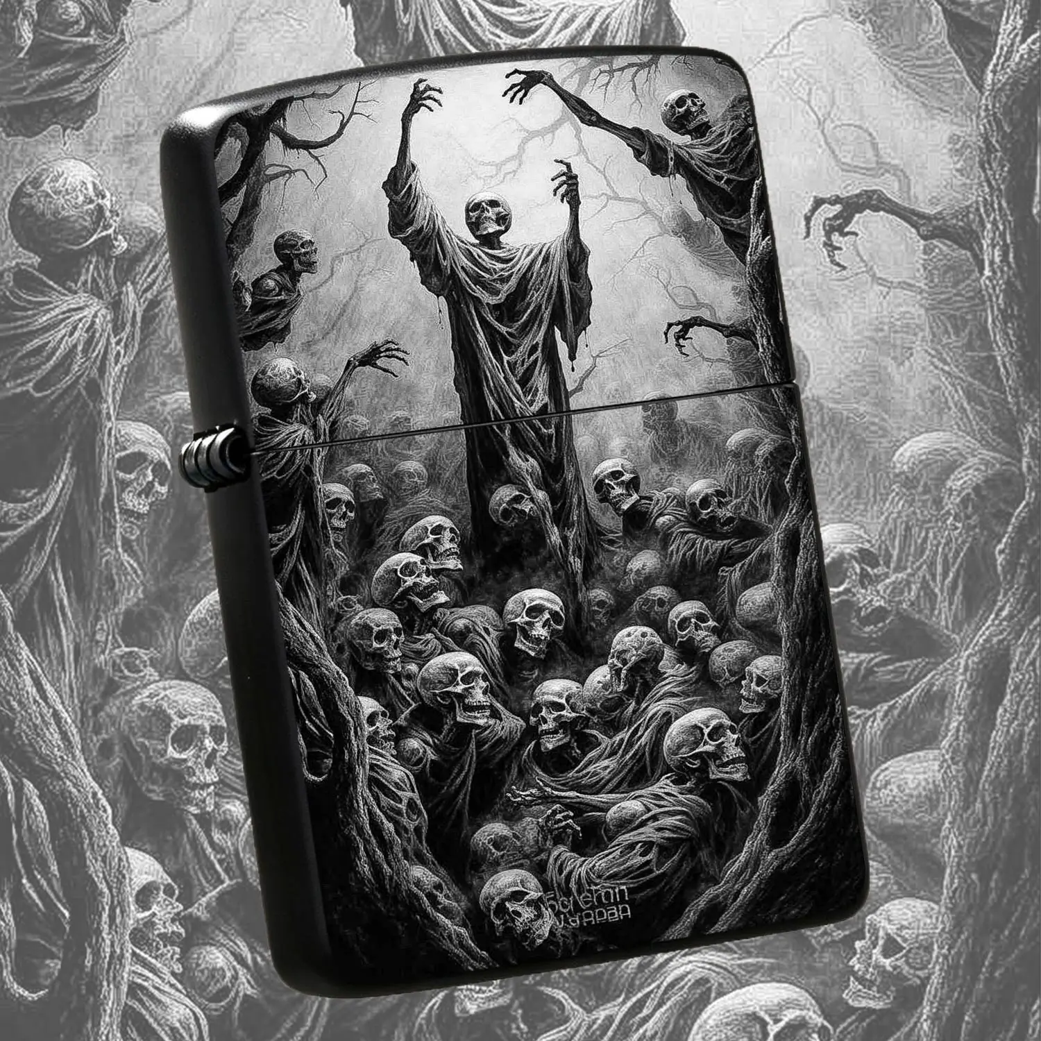 Gothic Dark Skeleton Assembly Themed Lighter, Vintage Spooky Dead Forest Undead Art Design, Atmospheric Unique Collectible, Portable Versatile Ignition Tool For Daily Outdoor Multiple Scenarios, Exquisite Special Gift For Gothic Style Lover