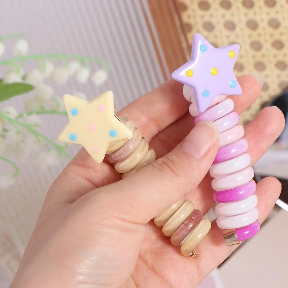 Sweet Star Telephone Line Hair Rope Candy Color Plastic Rainbow Hair Ring Elastic Korean Style Spiral Coil Hair Rope Wedding