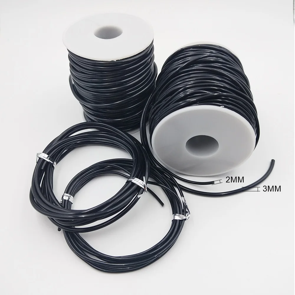 2/3MM Black Bright Solid Silicone Rope DIY Necklace Rope Tag Rope Bracelet Round Leather Rope Woven Accessories Charm