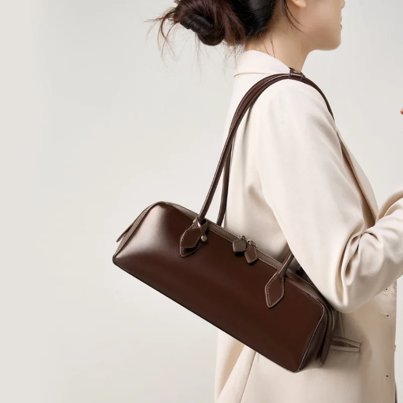 

2025 New Shoulder Large Capacity Cowhide Underarm Bag Long Red Bag Women's Portable