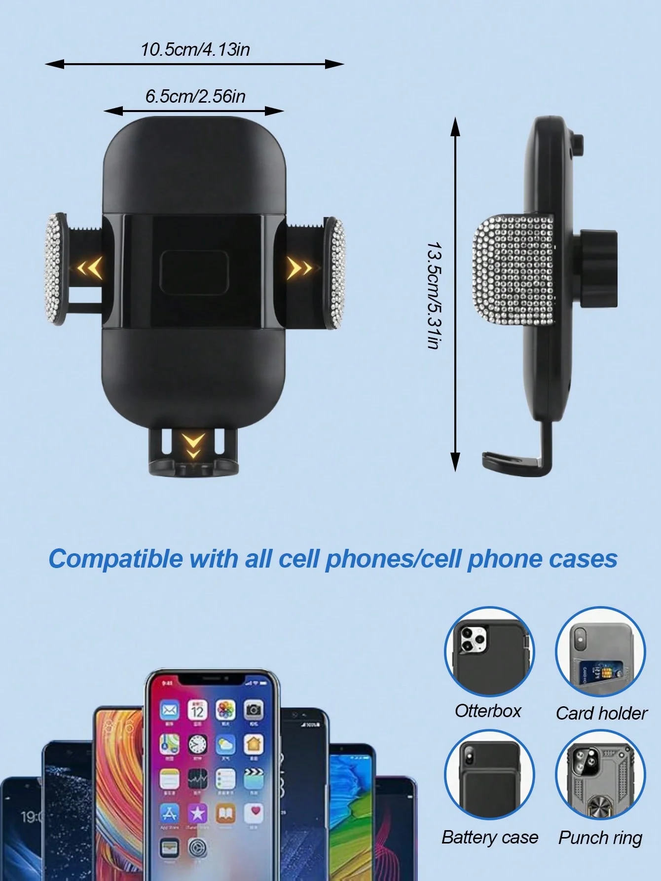 حامل هاتف السيارة مزين بالألماس - قاعدة شفط ميكانيكية مع 360 درجة ° دوران، ذراع قوي وقفل صامت، مناسب عالميًا #6