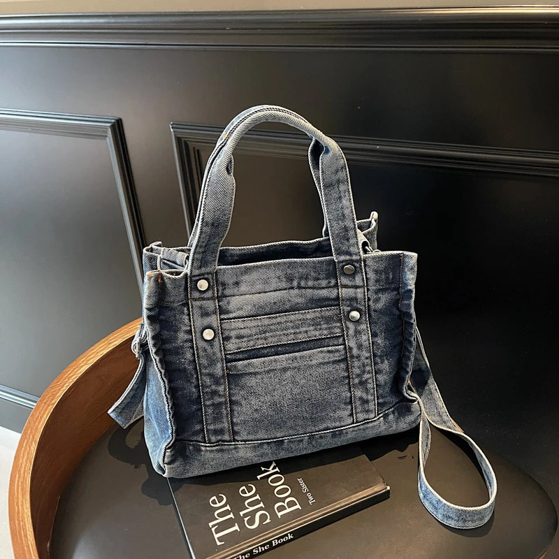 

2025 Sewing Thread Shoulder Bags for Women Soft Denim Crossbody Bags Zipper Lightweight Trendy Casual Versatile Designer
