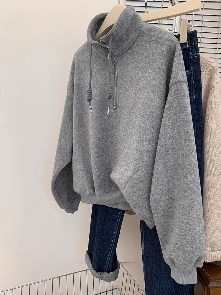 Casual Half Zipper Stand Collar Hoodie Autumn Winter New Long Sleeve Sweater Fashion Versatile Sweatshirt Pullover Tops