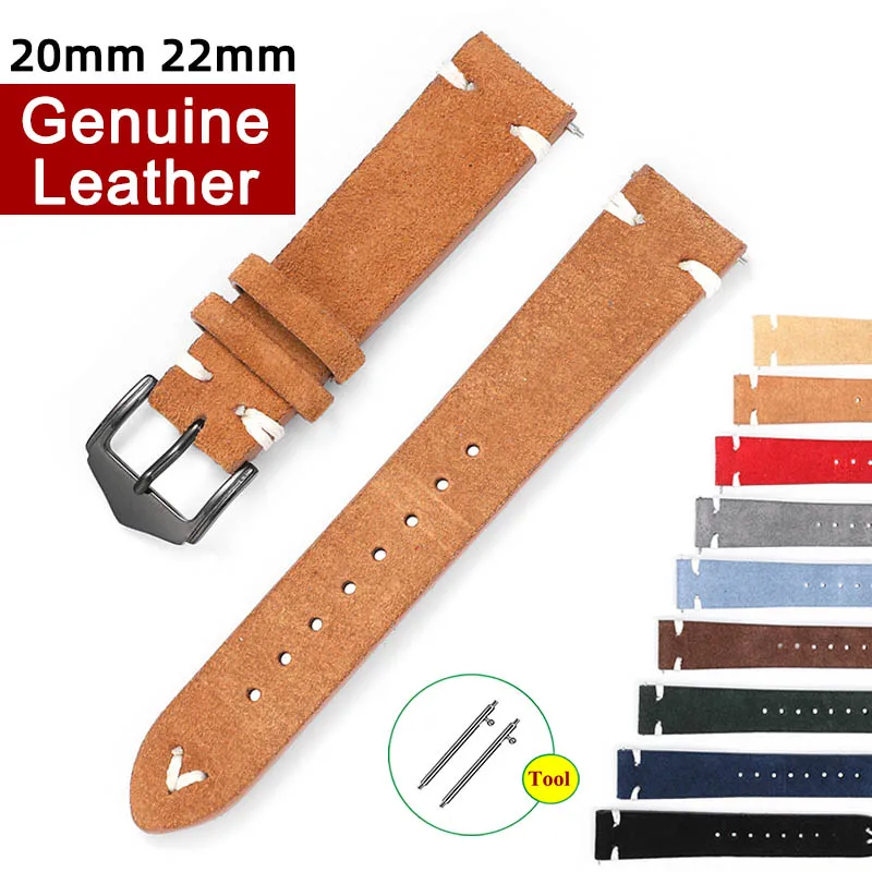 Suede Leather Watch Strap Band Cowhide Watchbands for Samsung Galaxy Watch for Huawei GT4 for DW Classic Men Women Quick Release