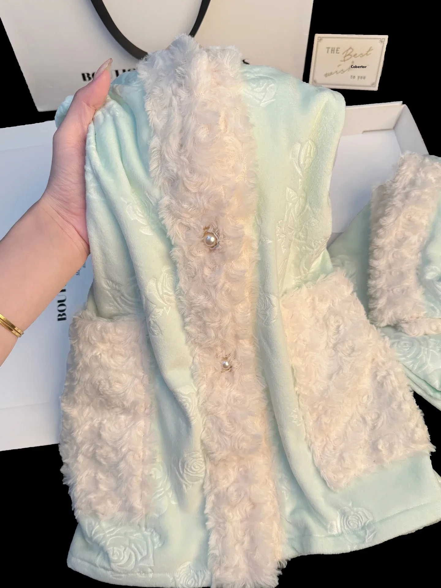 camicia-da-notte-in-velluto-green-island-calda-e-imbottita-per-l'inverno-con-colletto-in-peluche-abbigliamento-da-casa-da-donna-scollo-a-v-maniche-lunghe-taglio-dritto