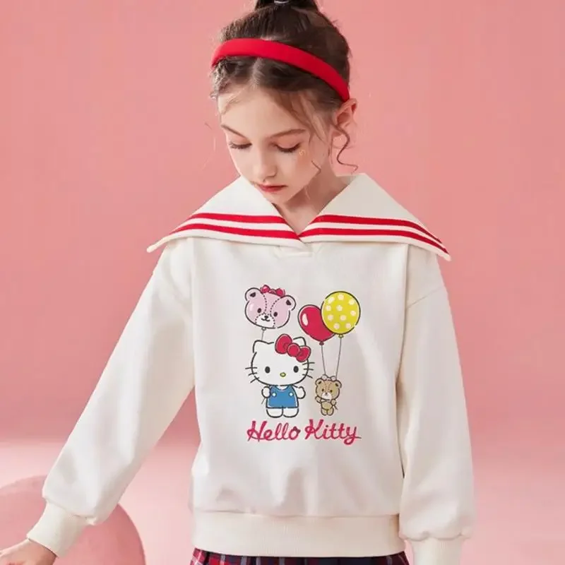 

Hello Kitty Girl Navy Collar Hoodie Sanrio Kuromi Kawaii Children Spring and Autumn Cartoon Leisure Time Tops Sweater Fashion