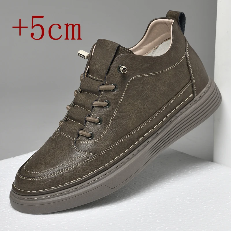 

Outdoor Shoes Genuine Leather Elevator Shoes High-top Casual Shoes Lift Sneakers 5cm Insole Height Increased Shoes Sports Taller