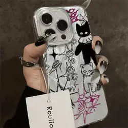 Lovely Cool Cat Y2K Phone Case for Xiaomi Redmi Note 13 12 12s 11 11s 10 9 9s 8 7 Pro Plus 4G 5G Feather Texture Back Cover