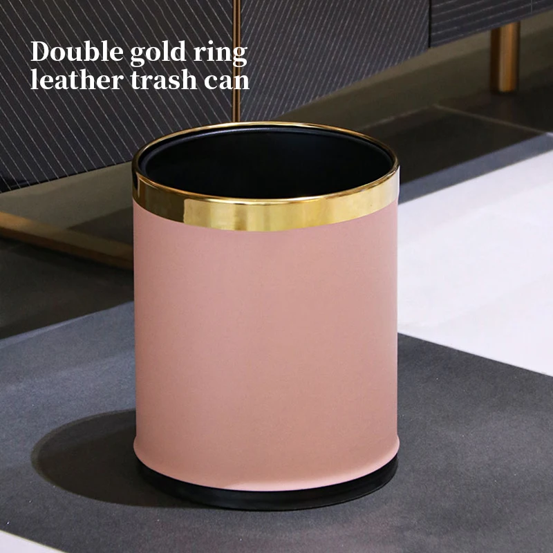 10L Leather Luxury Trash Can For Kitchen Bathroom blue pink Garbage Bin PU Waterproof double layer Without lid Home Trash Can