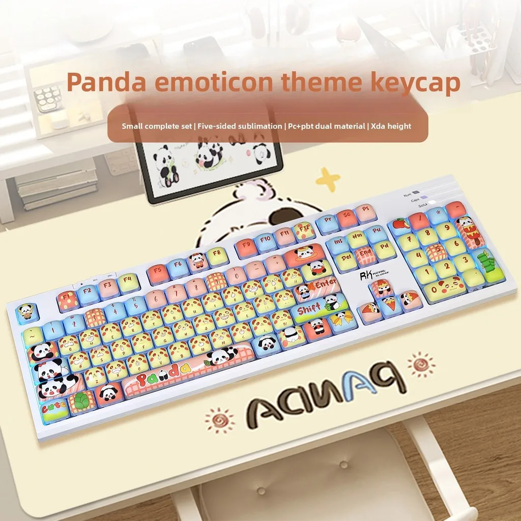 

Колпачки для клавиш Panda Emoticion, милые круглые колпачки для клавиш, пятисторонние компактные колпачки DYE-SUB PBT для всех механических клавиатур MX
