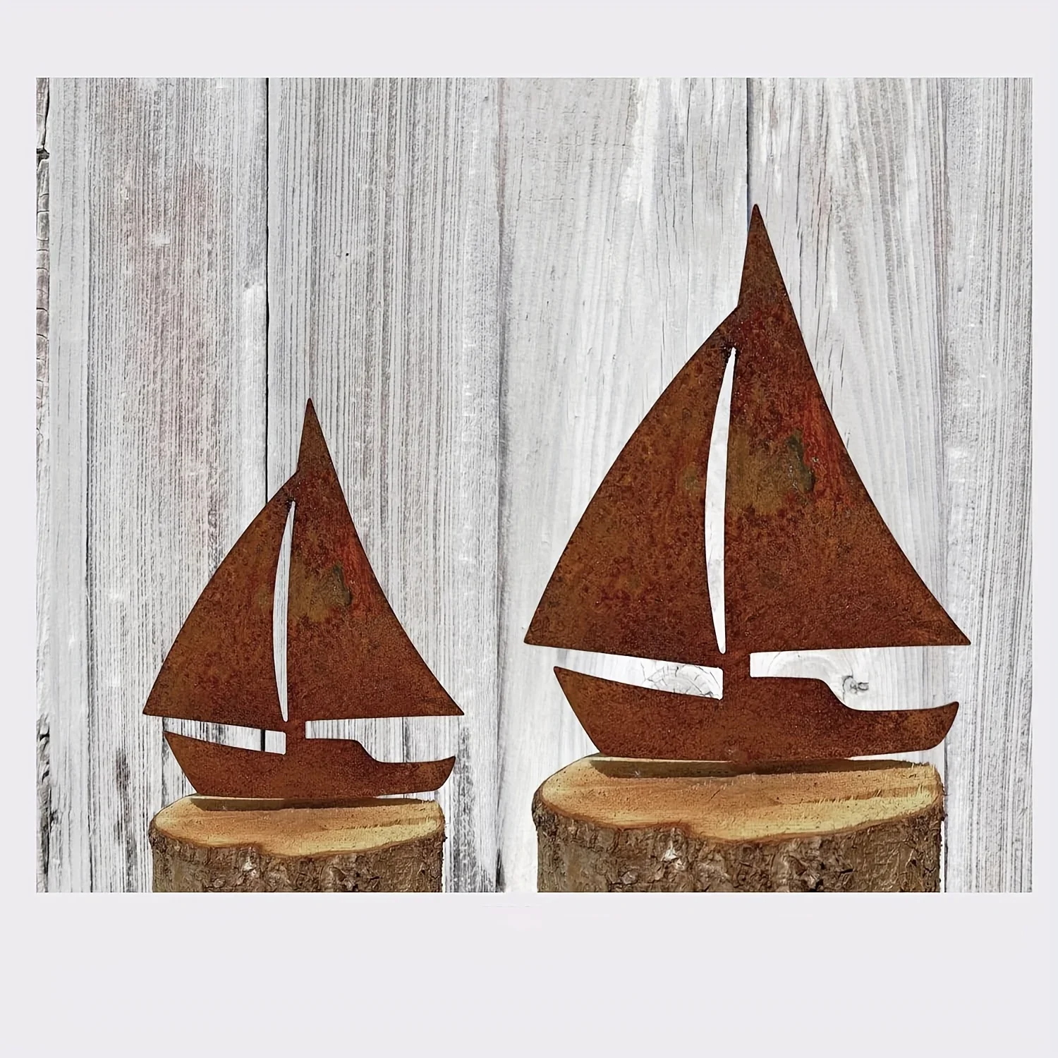 2Pcs Courtyard Garden Decoration Stereo Ornaments Metal Sailboat Garden Decorations Retro Brown Rusty Ships, Marine Decorations
