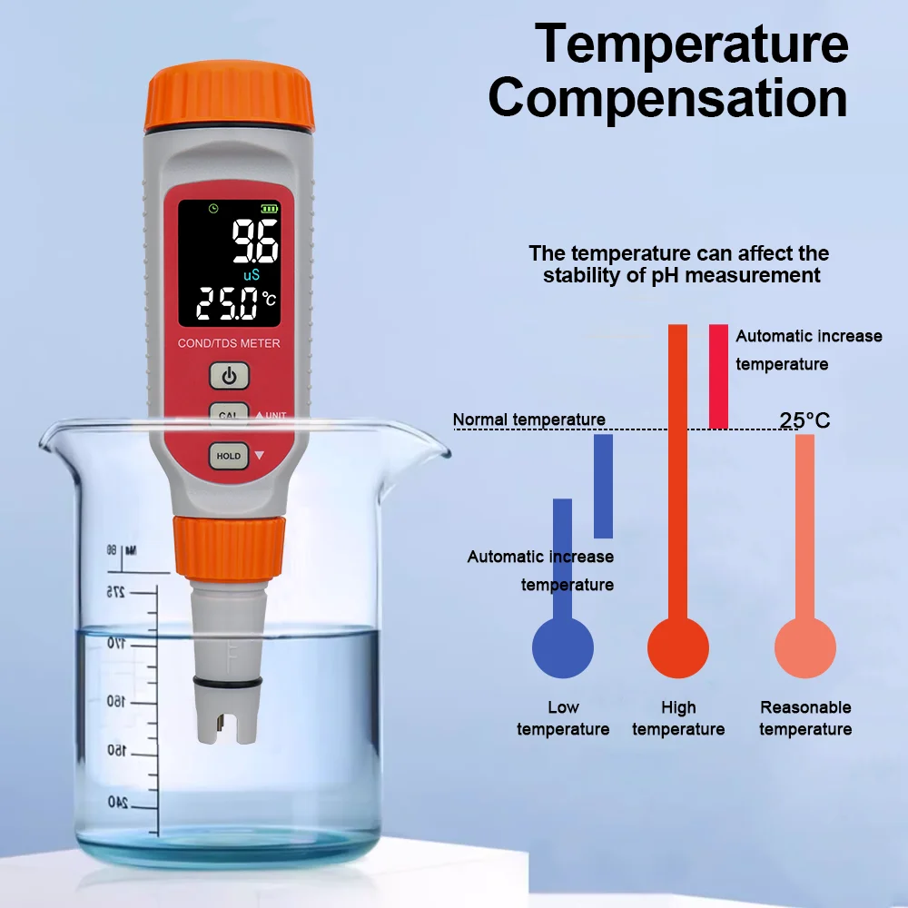 Professional Water Quality Tester Pen Type Conductivity Analyzer TDS/COND Meter Rechargeable Battery Temperature Measurement