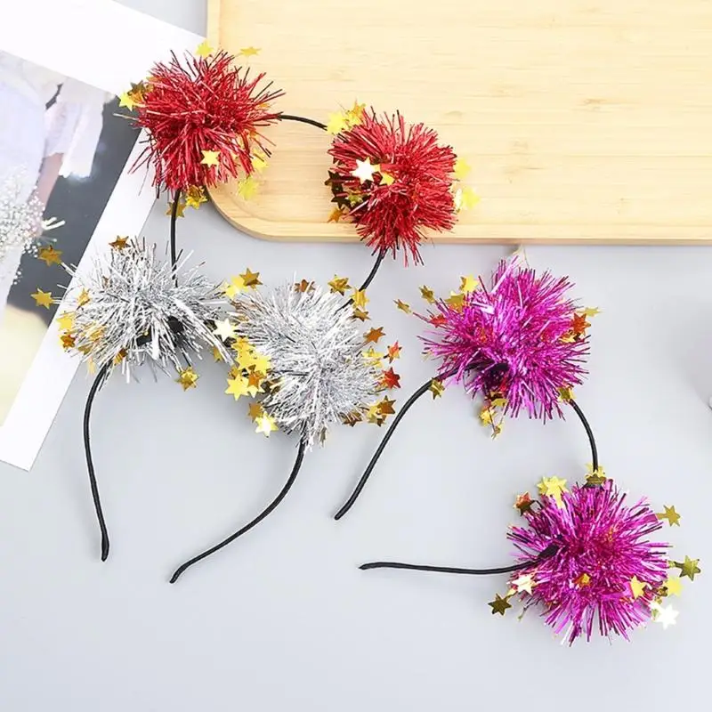 Tinsel Star Pompom Shape Hair Hoop Adult Teenagers Unique Headband for Festival New Year Performances Hair Accessories