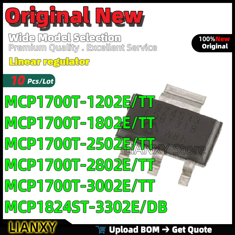 10pcs SOT-23-3 MCP1700T-1202E/TT MCP1700T-1802E/TT MCP1700T-2502E/TT MCP1700T-2802E/TT MCP1700T-3002E/TT MCP1824ST-3302E/DB New
